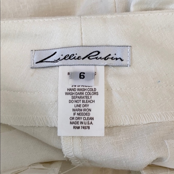 Lillie Rubin Pants Linen Embroidered Cropped - Picture 8 of 9